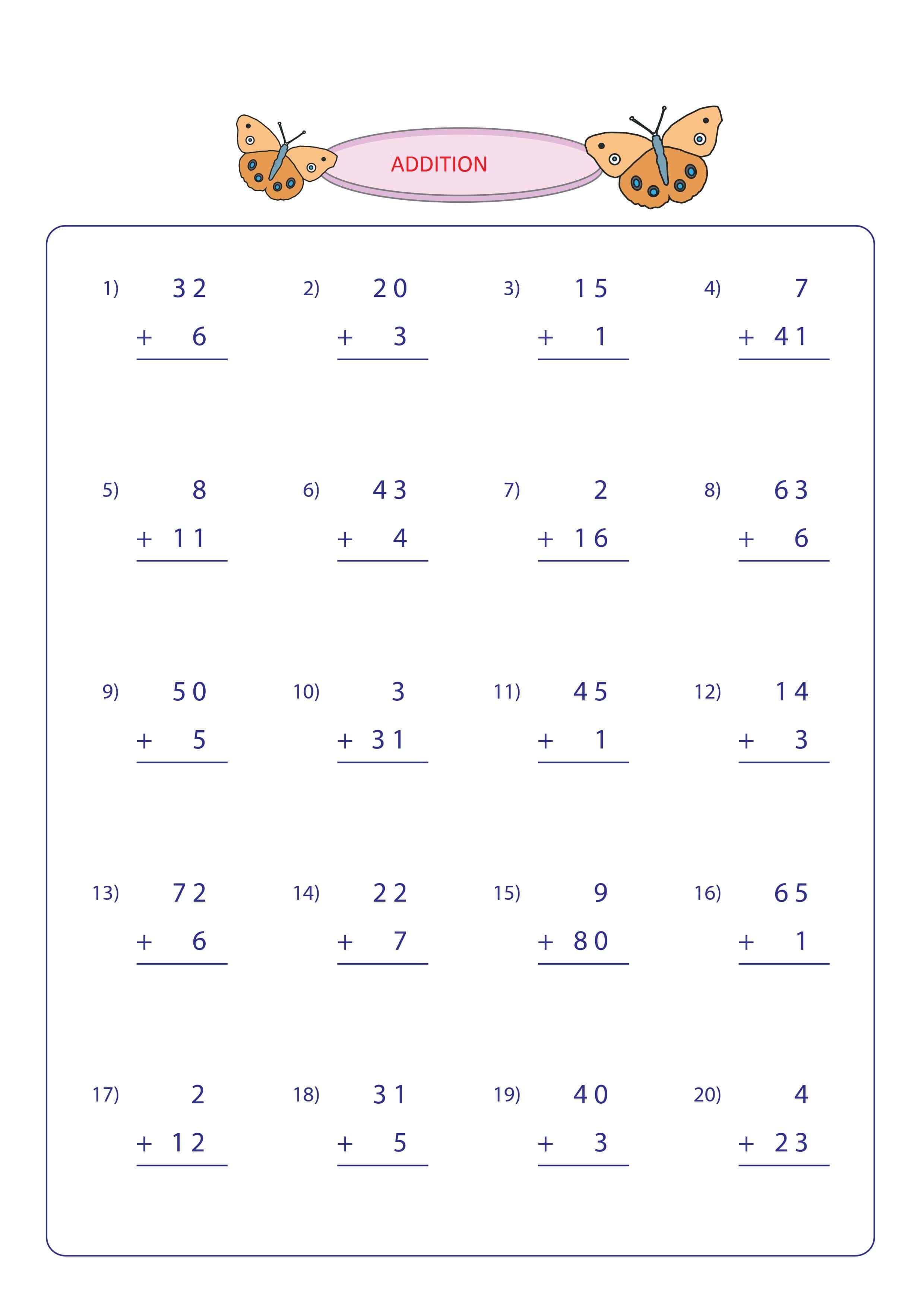 single digit addition for second grade (3) Free Math